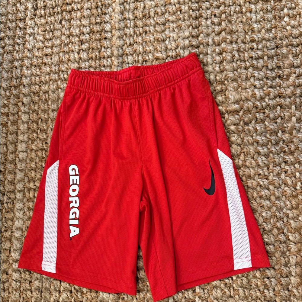 Nike Red Youth Georgia Mesh Basketball Shorts with White Panels SZ Med NWOT